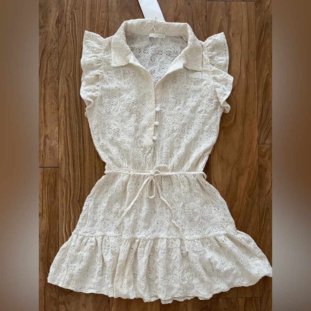 Zara BELTED EMBROIDERED MINI DRESS WITH RUFFLES